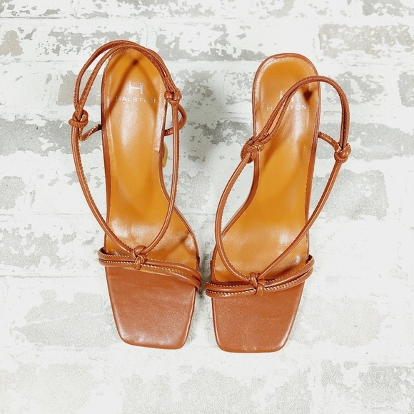 H Halston Picasso Lace-Up Vegan Leather Brown Strappy Dress Sandals K741 - Picture 10 of 11